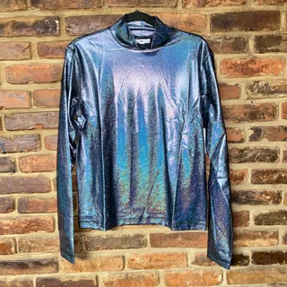 Photo of NWT BP Black Rainbow Glitter Long Sleeve Mock Neck Top Women's Size Medium