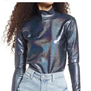 Photo of NWT BP Black Rainbow Glitter Long Sleeve Mock Neck Top Women's Size Medium