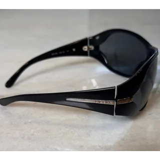 Photo of Y2K Vintage Prada SPR 12G Wrap Shield Sunglasses – Shiny Black 1AB-1A1 110
