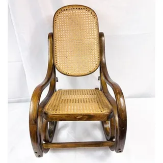 Photo of Vtg Children Kids Solid Bentwood Natural Cane Rocking Chair Thonet Style 26.5"