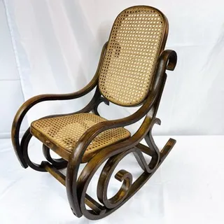 Photo of Vtg Children Kids Solid Bentwood Natural Cane Rocking Chair Thonet Style 26.5"