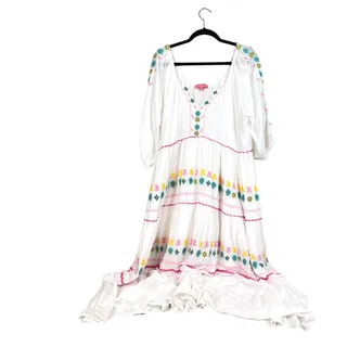 Photo of Simply Southern Womens XL White Multi Boho Cotton Maxi Dress Coastal NEW