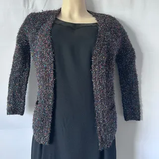Photo of Xhilaration Girls S 6/6X Black Rainbow Metallic Eyelash Knit Open Front Cardigan