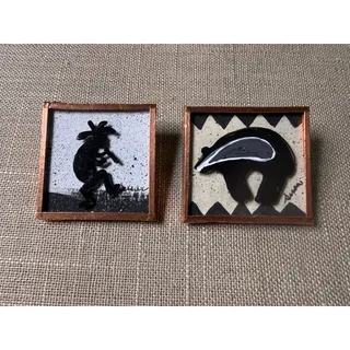 Photo of Handmade Signed Southwestern Kokopelli & Zuni-Inspired Bear Brooch Set