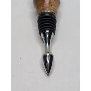 Photo of Wood Ball Wine Bottle StopperChrome Tone Metal Rubber Seal 5"