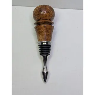 Photo of Wood Ball Wine Bottle StopperChrome Tone Metal Rubber Seal 5"