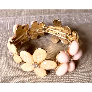 Photo of Pink & Cream Floral Rhinestone Stretch Bracelet Gold Tone