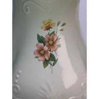 Photo of Ironstone 1890 England Green Floral Wash Pitcher 11" Scalloped Rim