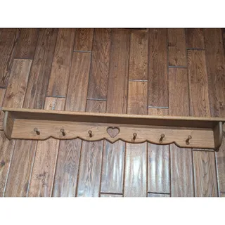 Photo of 48" Wood Wall Shelf Coat Rack 6 Pegs Heart Cutout Country Farmhouse
