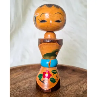 Photo of Vintage Japanese Kokeshi Doll MCM Wood Bobble Head Nodder Hand Painted