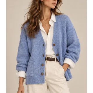 Photo of Ella Moss Womens Button Front Cardigan Sweater Size L Blue Coastal Preppy Fall