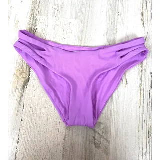 Photo of Becca Womens XS Purple Ribbed Strappy Cutout Hipster Bikini Bottom Swimwear Luxe