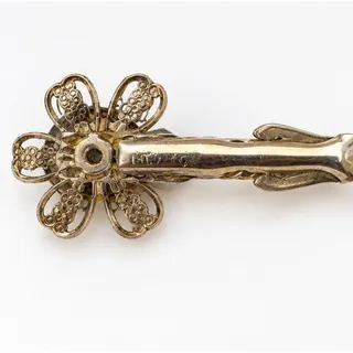 Photo of Vintage Gold Tone Filigree Flower Hair Clip Amber Cabochon Alligator Slide