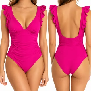 Photo of DKNY Womens M Hot Pink Underwire Ruffle One Piece Swimsuit Ruched Barbiecore