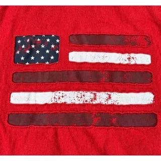 Photo of Tommy Jeans Mens Red Distressed American Flag Patch T-Shirt Size Large