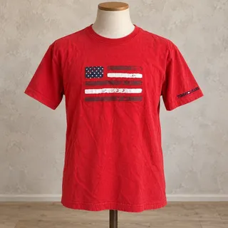 Photo of Tommy Jeans Mens Red Distressed American Flag Patch T-Shirt Size Large
