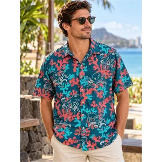 Photo of COOKE STREET Honolulu Octopus Coral Reef Hawaiian Aloha Shirt Men’s M