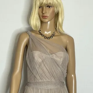 Photo of Ethereal formal Amsale One-Shoulder Tulle Bridesmaid Gown Taupe Size
