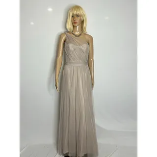 Photo of Ethereal formal Amsale One-Shoulder Tulle Bridesmaid Gown Taupe Size