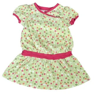 Photo of Tea Collection Girls Green Floral Dress Wrap Neck Pink Contrast Size 2