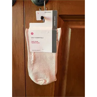 Photo of Lululemon Daily Stride Sparkle Quarter Socks Pink Shimmer NWT Size L