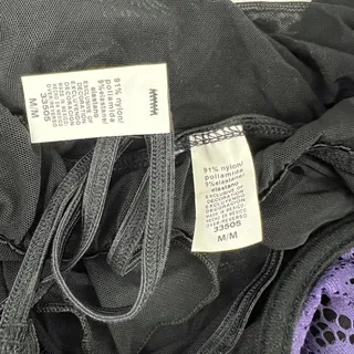 Photo of Babydoll Lingerie Set Sheer Black Purple Lace Matching G String Panty Medium