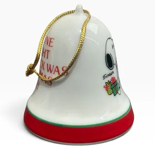 Photo of Vintage 1975 Peanuts Snoopy Woodstock Christmas Bell Ornament Ceramic 2.5"