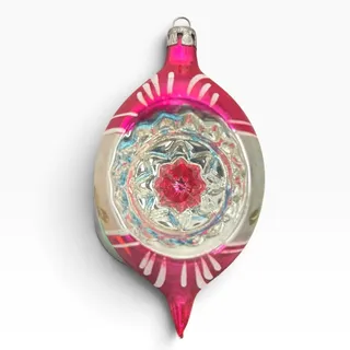 Photo of Vintage Poland Pink Mercury Glass Teardrop Indent Reflector Christmas Ornament
