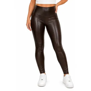 Photo of Spanx Faux Leather Croc Leggings Dark Brown High Waisted Medium Slimming Pants