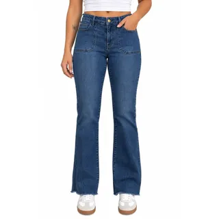 Photo of Pilcro and the Letterpress Flare Jeans Medium Wash Patch Pocket Raw Hem 29