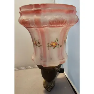 Photo of Antique/Vintage Brass Wall Sconce w/Purple & Pink Glass Shade Light Fixture