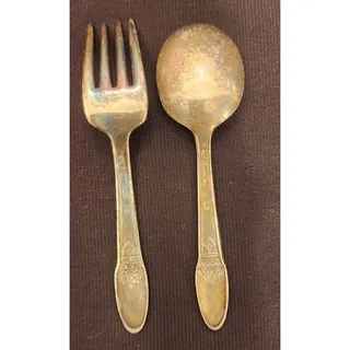 Photo of Vintage Wm Rogers Silverplate Baby Spoon and Fork Set Small 4.25 In 847 DS TS