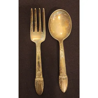Photo of Vintage Wm Rogers Silverplate Baby Spoon and Fork Set Small 4.25 In 847 DS TS