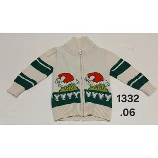 Photo of Grinch (2T) Cream High Neck Full Zip Knitted Holiday Jacket