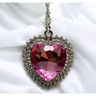 Photo of Vintage Pink & Clear Glass Crystal Pendant Silver Necklace w/Extender