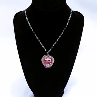 Photo of Vintage Pink & Clear Glass Crystal Pendant Silver Necklace w/Extender