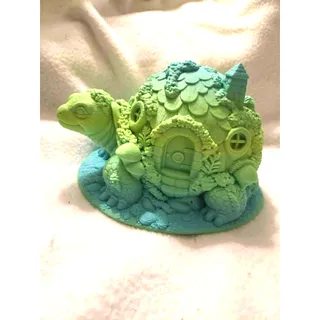 Photo of 3D Printed Turtle House Figurine - Green and Blue Silk PLA