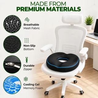 Photo of AnboCare Donut Gel Sitting Pillow-Orthopedic Memory Foam For Tailbone Pain-BLACK