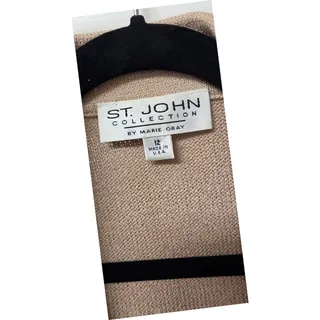 Photo of St. John Collection Marie Gray Womens Size 12 Beige Knit Zip Jacket Blazer