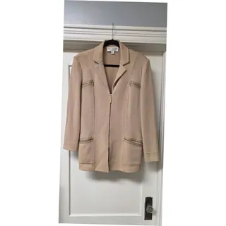 Photo of St. John Collection Marie Gray Womens Size 12 Beige Knit Zip Jacket Blazer
