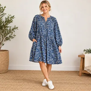Photo of H&M blue white Linen blend oversized dress Medium comfortable flowy