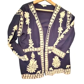 Photo of Angel Heart Boutique Tunic Kimono Navy Blue Plus 2X Embroidered Open Cardigan