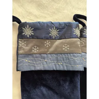 Photo of Set of 2 ~ 17" Velvet Snowflake Christmas Stocking Blue Quilted Material top