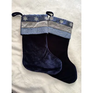 Photo of Set of 2 ~ 17" Velvet Snowflake Christmas Stocking Blue Quilted Material top