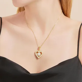 Photo of 3CT D Color Moissanite Gold Plated 925 Silver Heart Necklace 925 GRA Certified