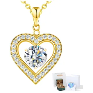 Photo of 3CT D Color Moissanite Gold Plated 925 Silver Heart Necklace 925 GRA Certified
