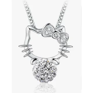 Photo of 925 Sterling Silver Cat Pendant Necklace Rhinestone Ball Gift Box Women