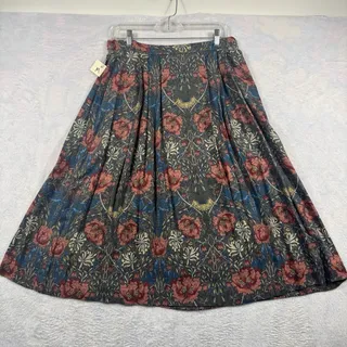 Photo of Handmade Floral Botanical Pleated Midi Skirt Womens 30 M Waist Morris Style Boho