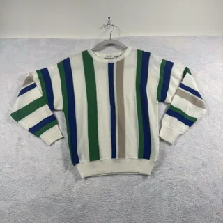 Photo of VTG Personal Vertical Stripe Sweater XL 80s 90s Retro Grandpa Knit Taiwan