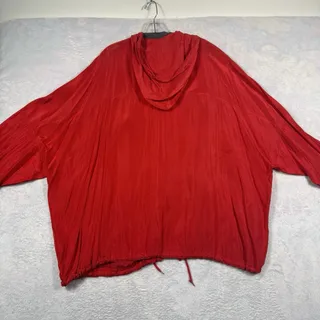 Photo of VTG 90s Kriss Kross Womens Oversized Large Red Silk Rayon Hooded Batwing Jacket